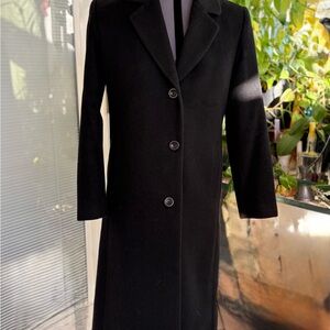 Jonathan Michael Black Camel Hair Coat Petite 6P Classic Long Tailored
